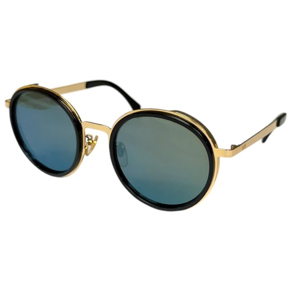 Vintage MCM Round Sunglasses MCM115SK Gold Black Frame 55mm Blue Mirror Interior - Picture 1 of 14